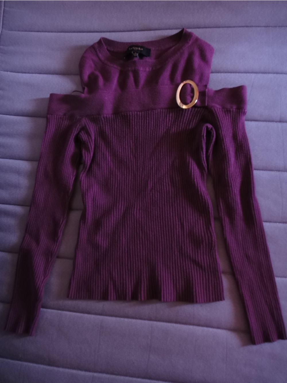 Off-Shoulder Ribbed Sweater in Deep Purple - Elegant Women's Top